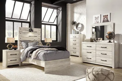 Ashley Cambeck Twin Panel Bed With Mirrored Dresser In Whitewash