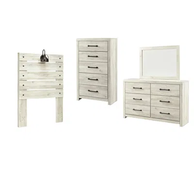 Ashley Cambeck Twin Panel Headboard Bed With Mirrored Dresser And Chest In Whitewash