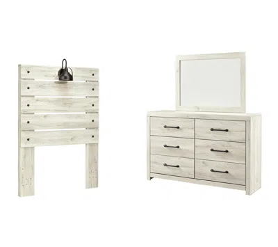 Ashley Cambeck Twin Panel Headboard Bed With Mirrored Dresser In Whitewash