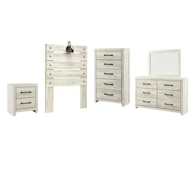 Ashley Cambeck Twin Panel Headboard Bed With Mirrored Dresser In Whitewash