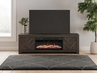 Ashley Cayboni 71" Tv Stand With Electric Fireplace In Black