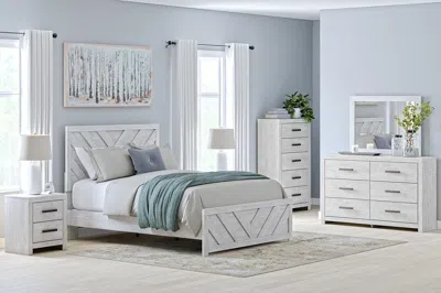 Ashley Cayboni Queen Panel Bed With Mirrored Dresser In Whitewash