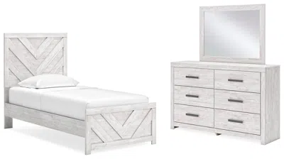 Ashley Cayboni Twin Panel Bed With Mirrored Dresser In Whitewash