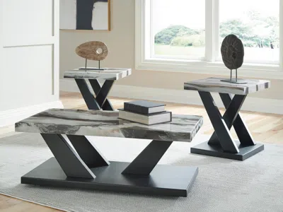 Ashley Cendill Table (set Of 3) In Dark Brown/white/black