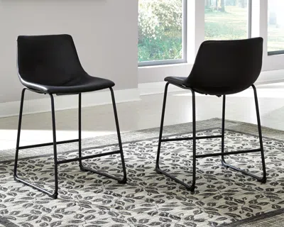 Ashley Centiar Counter Height Bar Stool With Upholstered Bucket Seat Leather In Black