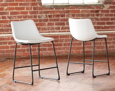 Ashley Centiar Counter Height Bar Stool With Upholstered Bucket Seat Leather In White
