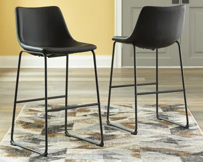 Ashley Centiar Pub Height Bar Stool With Upholstered Bucket Seat Leather In Black