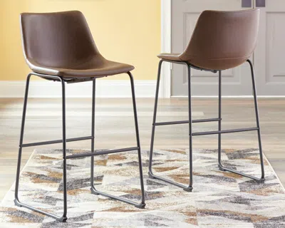 Ashley Centiar Pub Height Bucket Seat Bar Stool Leather In Brown