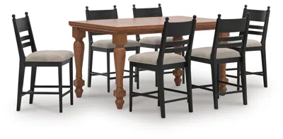 Ashley Chadworth Counter Height Dining Table And 6 Barstools In Brown