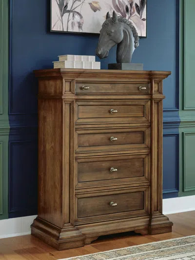 Ashley Channley 5 Drawer Chest Of Drawers In Brown