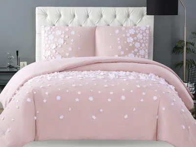Ashley Christian Siriano Ny Confetti Flowers 3 Piece King Comforter Set In Pink