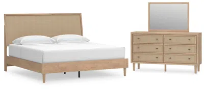 Ashley Cielden King Panel Bed With Mirrored Dresser In Two-tone