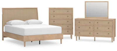 Ashley Cielden Queen Panel Bed With Mirrored Dresser And Chest In Two-tone