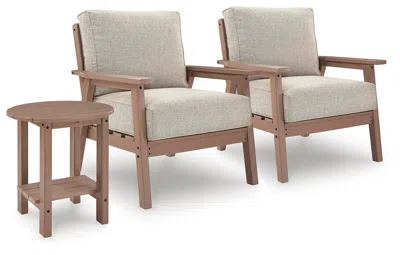 Ashley Cliffs Beach 2 Outdoor Lounge Chairs With End Table In Driftwood