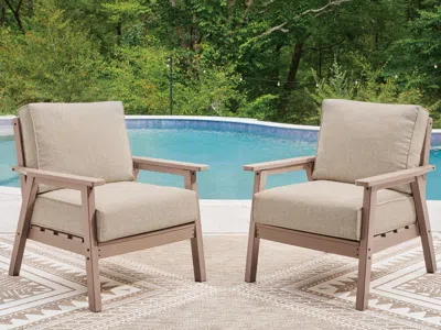 Ashley Cliffs Beach Outdoor Lounge Chair With Cushion (set Of 2) In Driftwood