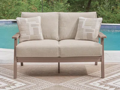 Ashley Cliffs Beach Outdoor Loveseat With Cushion In Driftwood