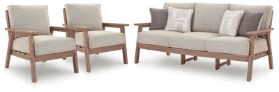 Ashley Cliffs Beach Outdoor Sofa With 2 Lounge Chairs In Driftwood