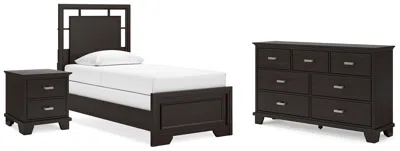 Ashley Covetown Twin Panel Bed With Dresser And Nightstand In Dark Brown