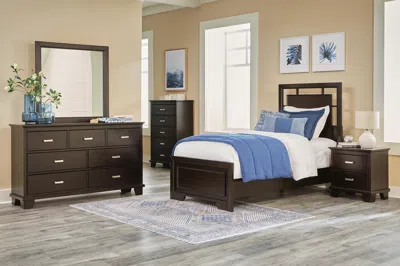 Ashley Covetown Twin Panel Bed With Mirrored Dresser In Dark Brown