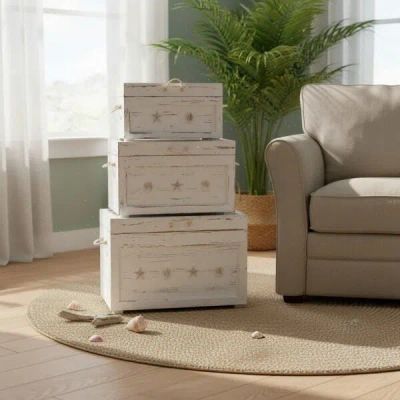 Ashley Crestview Collection 3-piece Seaside Storage Trunk Set In White