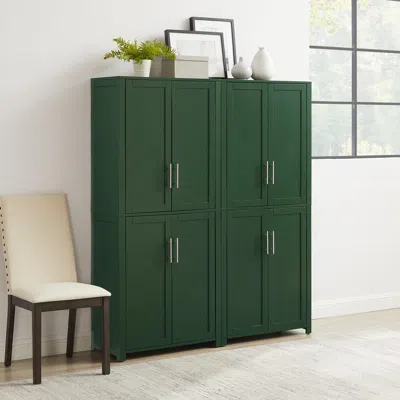 Ashley Crosley Furniture Savannah Kitchen Pantry Storage Cabinet (set Of 2) In Hunter Green