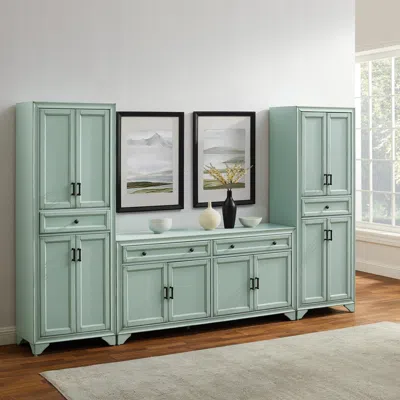 Ashley Crosley Furniture Tara 3-piece Sideboard And Pantry Set In Seafoam Blue