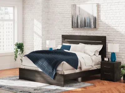 Ashley Delmorta King Panel Bed In Dark Gray