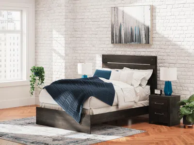 Ashley Delmorta Queen Panel Bed In Dark Gray