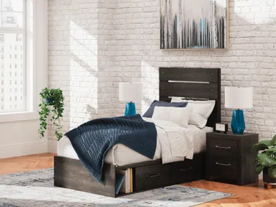 Ashley Delmorta Twin Panel Storage Bed In Dark Gray