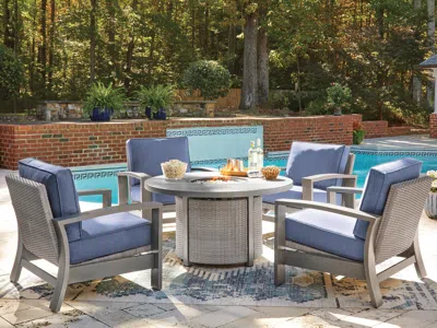 Ashley Dillon Beach Outdoor Fire Pit Table And 4 Chairs In Gray