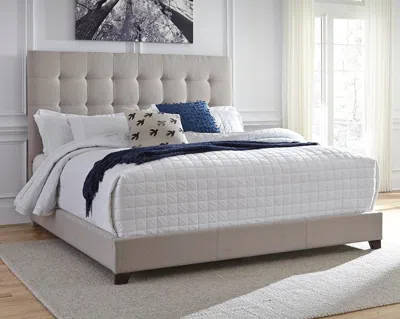 Ashley Dolante Queen Upholstered Bed With Square Button Tufting In Beige