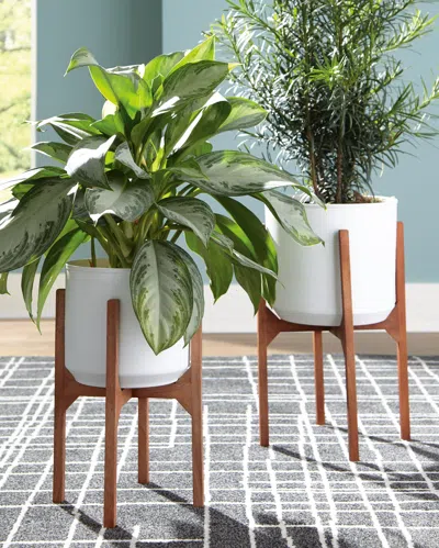 Ashley Dorcey Planter (2 Pieces) In White/brown