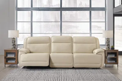 Ashley Double Deal 3-piece Dual Power Leather Reclining Modular Sofa Leather In Almond