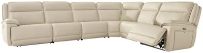 Ashley Double Deal 6-piece Dual Power Leather Reclining Modular Sectional In Almond