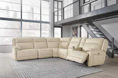 Ashley Double Deal 6-piece Dual Power Leather Reclining Modular Sectional With Console Leather In Almond