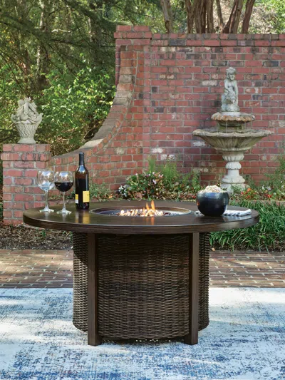 Ashley Drakes Beach Outdoor Fire Pit Table In Dark Brown