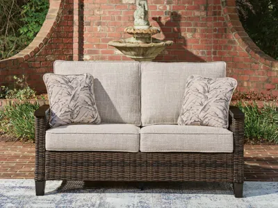 Ashley Drakes Beach Outdoor Loveseat With Cushion In Dark Brown