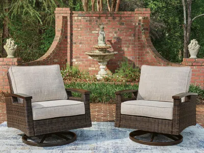 Ashley Drakes Beach Outdoor Swivel Lounge Chair (set Of 2) In Dark Brown