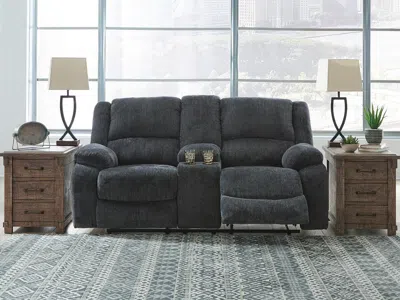 Ashley Draycoll Manual Reclining Loveseat With Console In Slate