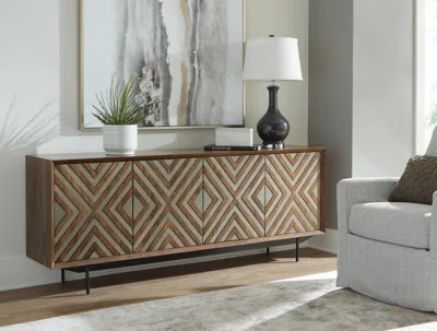 Ashley Dreggan Accent Cabinet In Brown/gold Finish