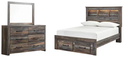 Ashley Drystan Full Bookcase Bed With 2 Storage Drawers Mirrored Dresser In Multi