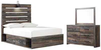 Ashley Drystan Full Panel Bed With 2 Storage Drawers Mirrored Dresser In Multi