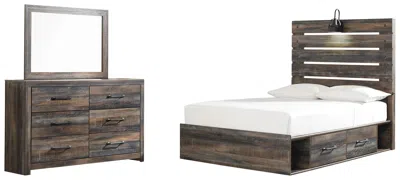 Ashley Drystan Full Panel Bed With 4 Storage Drawers Mirrored Dresser In Multi