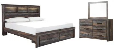 Ashley Drystan King Bookcase Bed With 2 Storage Drawers Mirrored Dresser In Multi