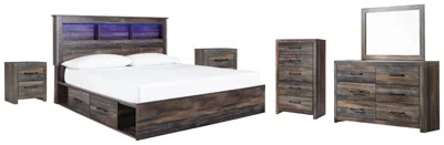 Ashley Drystan King Bookcase Bed With 2 Storage Drawers Mirrored Dresser In Multi