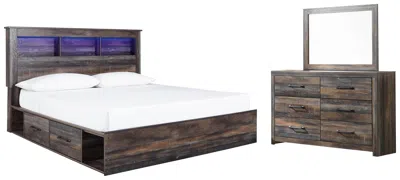 Ashley Drystan King Bookcase Bed With 2 Storage Drawers Mirrored Dresser In Multi