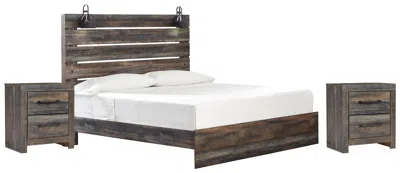 Ashley Drystan King Panel Bed With 2 Nightstands In Multi