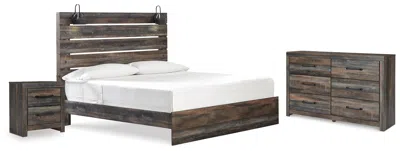 Ashley Drystan King Panel Bed With Dresser And Nightstand In Multi