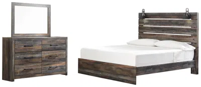 Ashley Drystan King Panel Bed With Mirrored Dresser In Multi