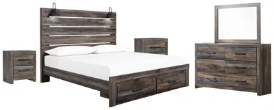 Ashley Drystan King Panel Bed With Storage Mirrored Dresser And 2 Nightstands In Multi